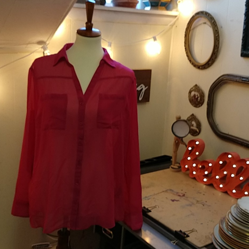 Nicole Miller Sheer Fuschia Blouse